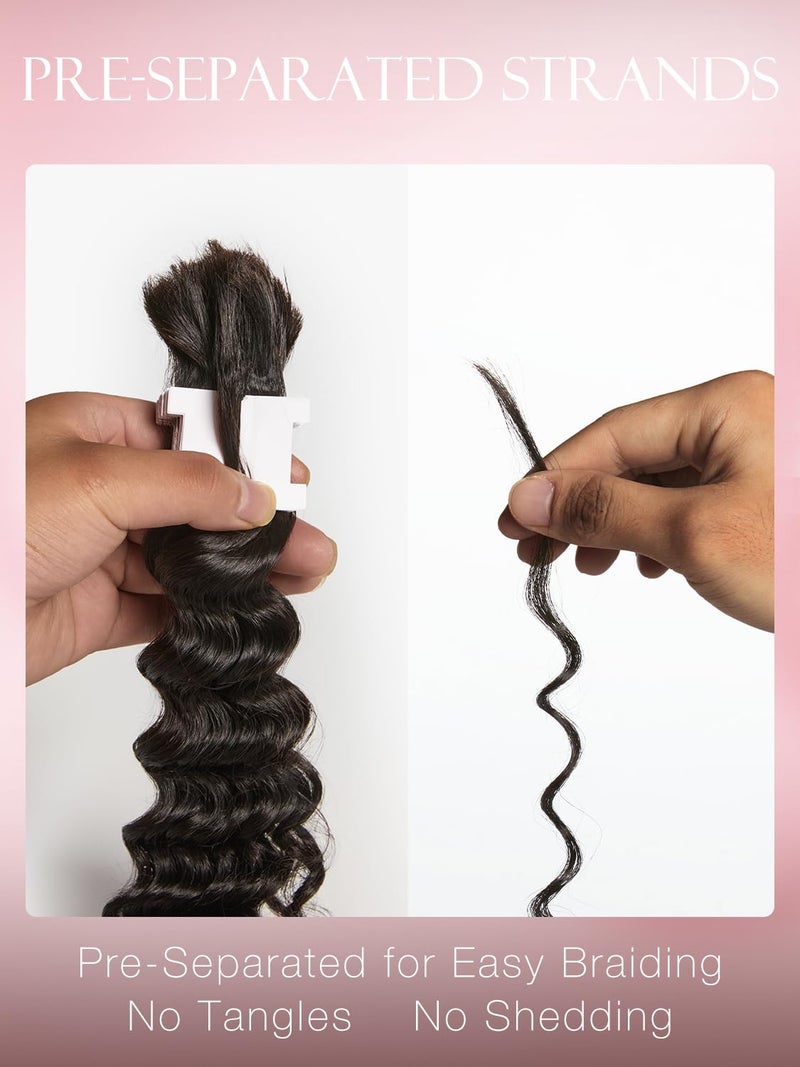 ASHINE Human Braiding Hair for Boho Braids Deep Wave Bulk Pre-Separated Strands 100% Human Hair 2 Bundles/Pack 100g 16 Inch Natural Color Easy to Braid - Image 3